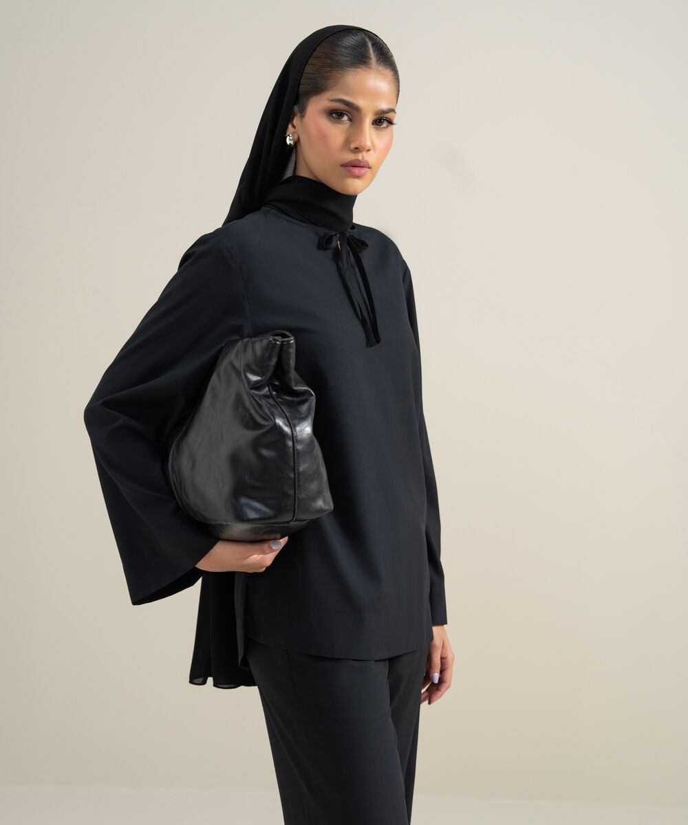 Women's Polyester Black Modest Wear Top