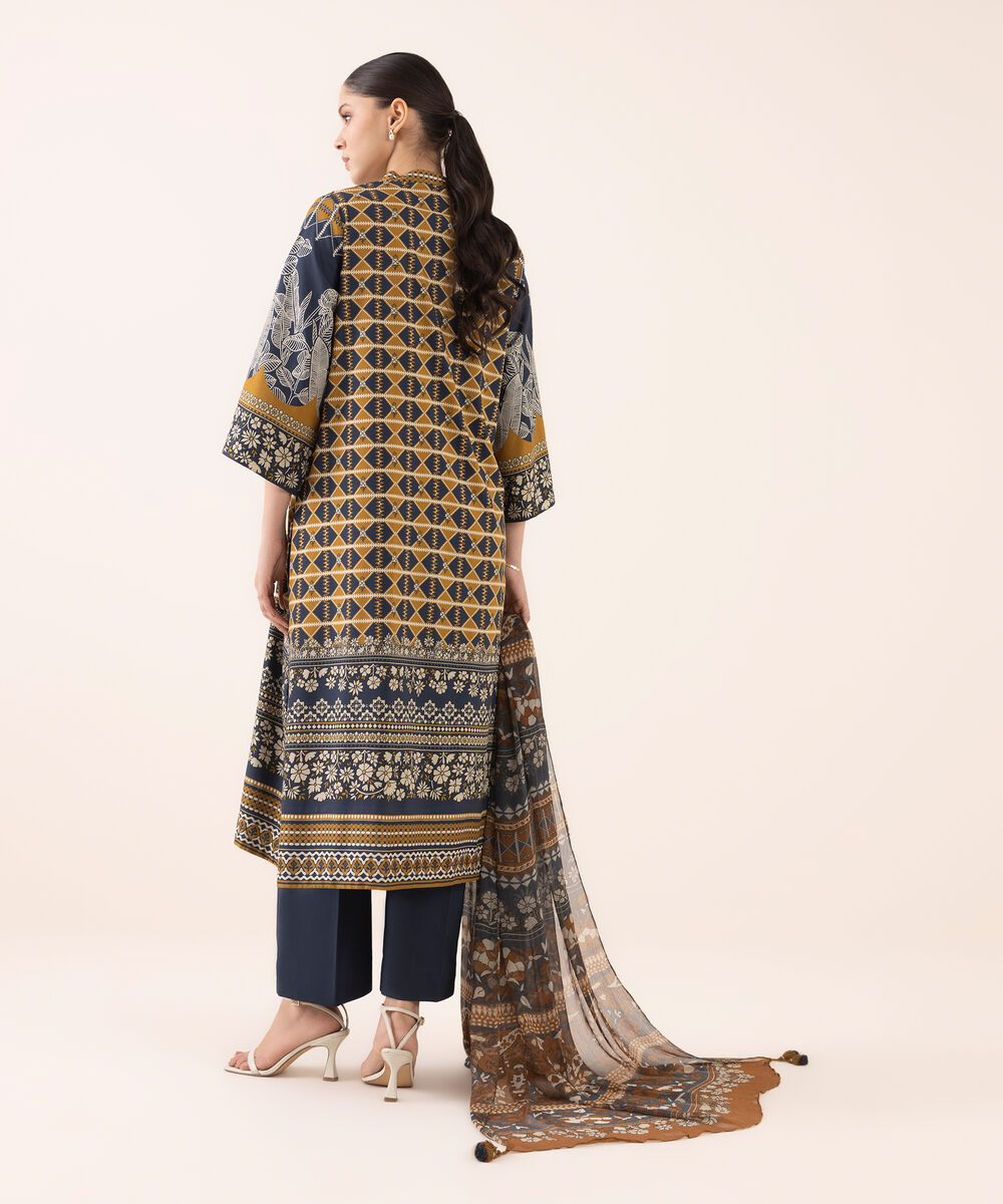 Women's Unstitched Arabic Lawn Printed Multi 3 Piece Suit