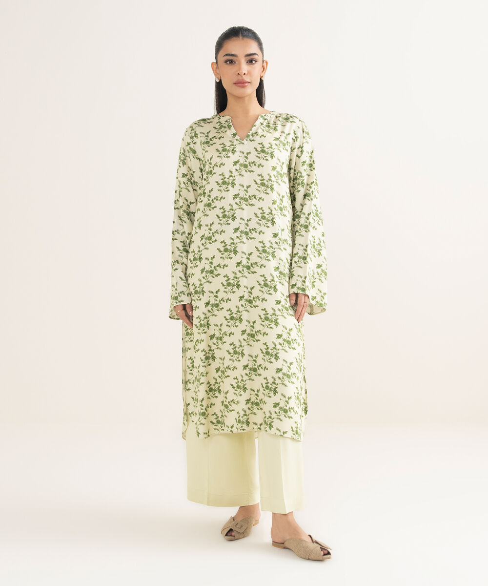 Women's RTW Bedford Printed Green Straight Shirt