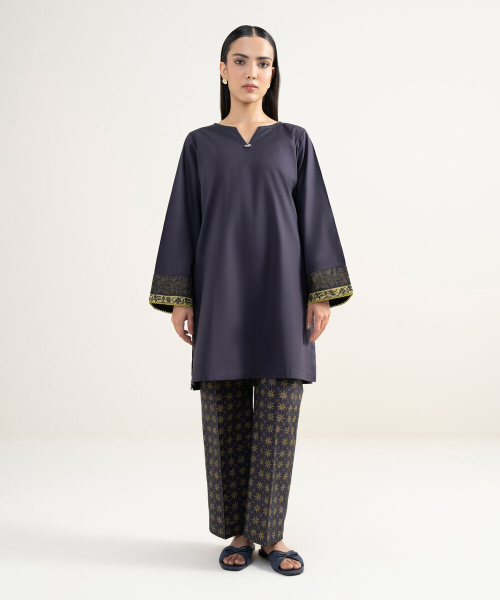 Women's RTW Lawn Solid Black Straight Shirt