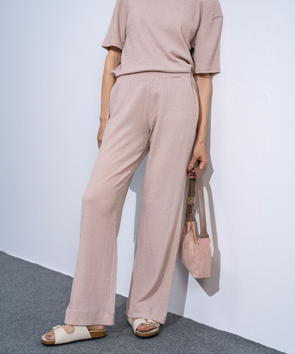 Women's Peach Pull-On  Textured Trousers With Tie Detail