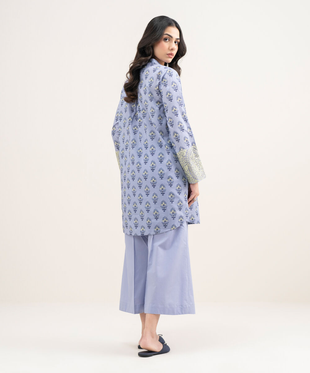 Women's RTW Lawn Embroidered Blue Straight Shirt
