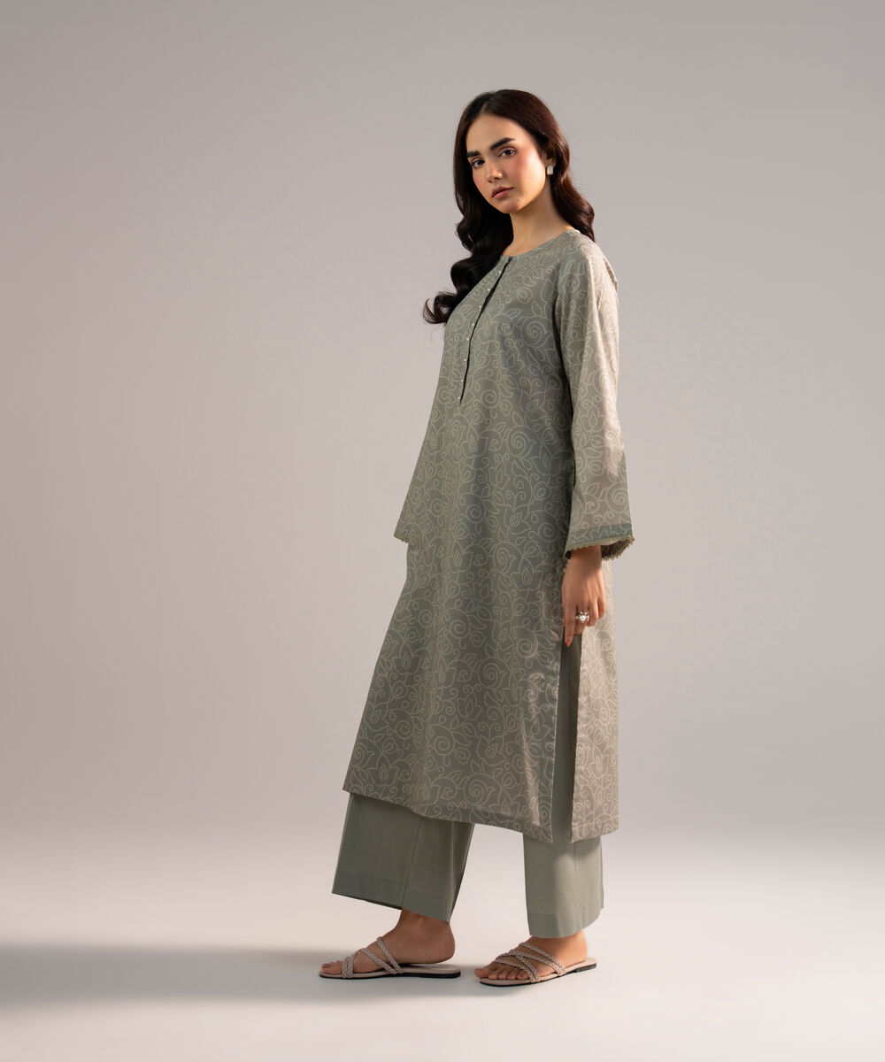 Women's RTW Lawn Printed Grey 2 Piece Suit
