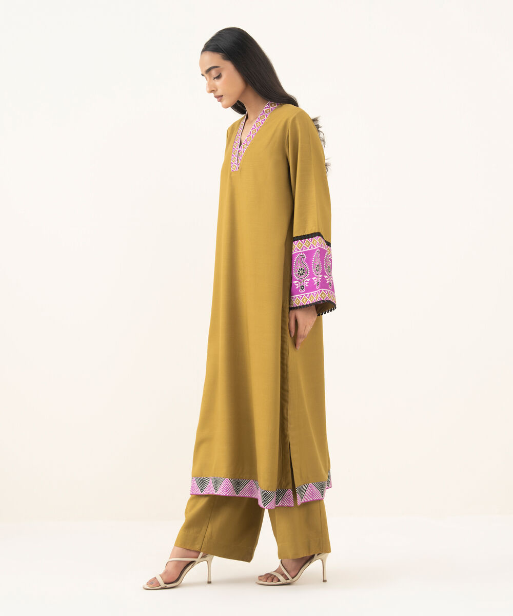 Women's RTW Herringbone Solid Brown A-Line Shirt