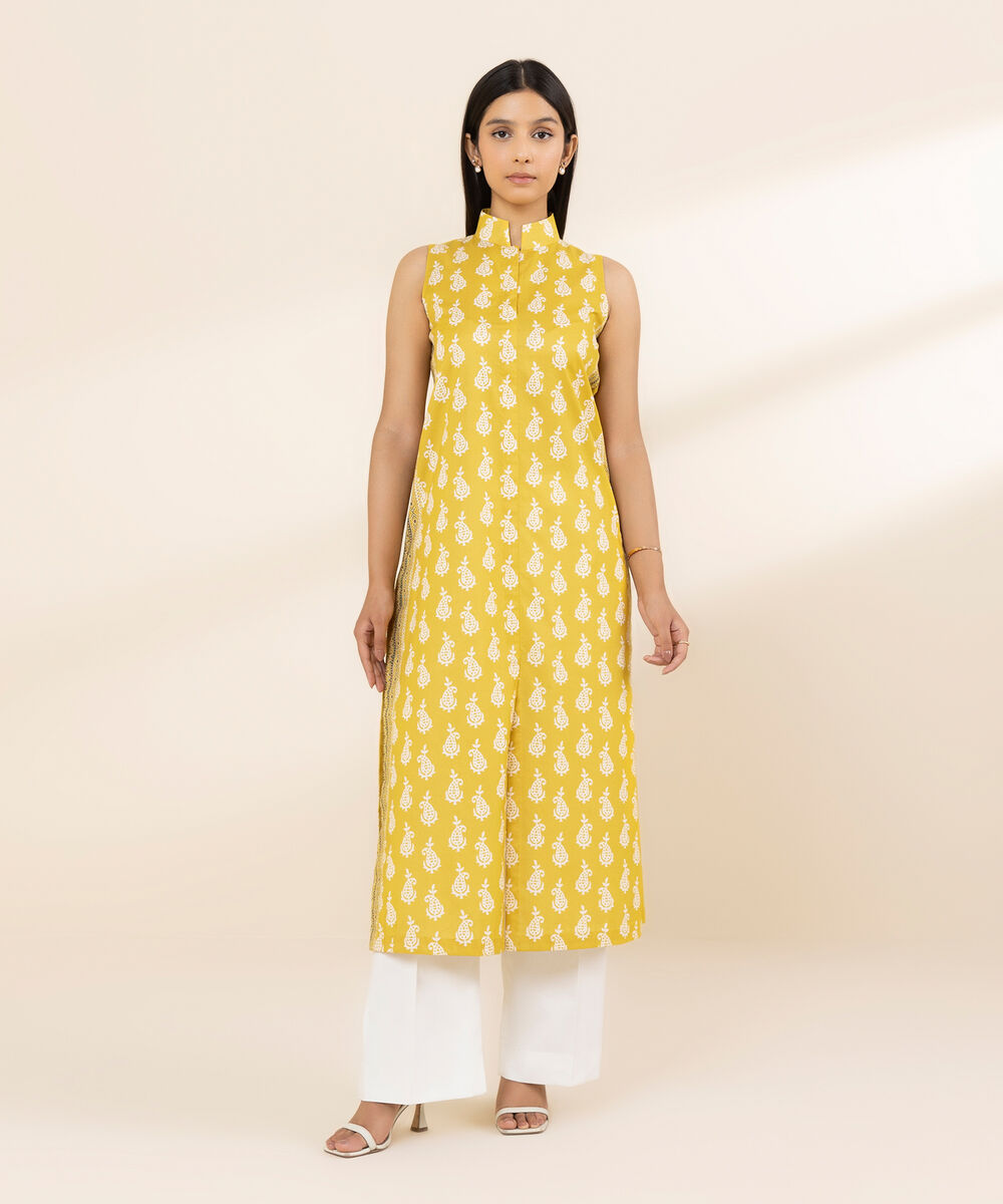 Women's Unstitched Lawn Embroidered Yellow Shirt