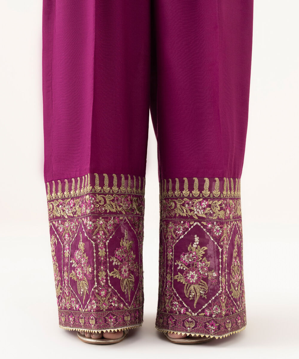 Women's RTW Blended Organza Embroidered Purple 2 Piece Suit