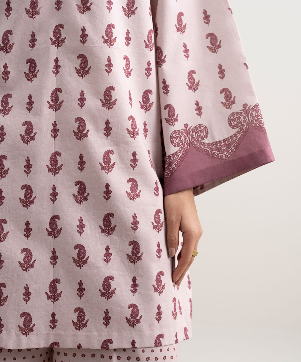 Women's Unstitched Lawn Printed Pink 3 Piece Suit