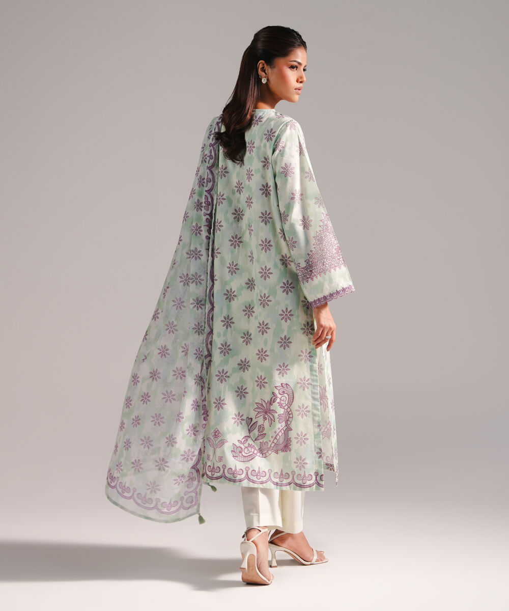 Women's RTW Dobby Embroidered Green 3 Piece Suit