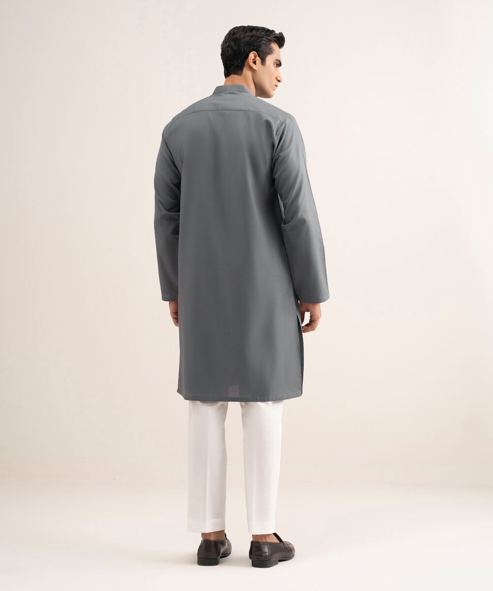 Men'S Stitched Metal Grey Cotton Jacquard Kurta
