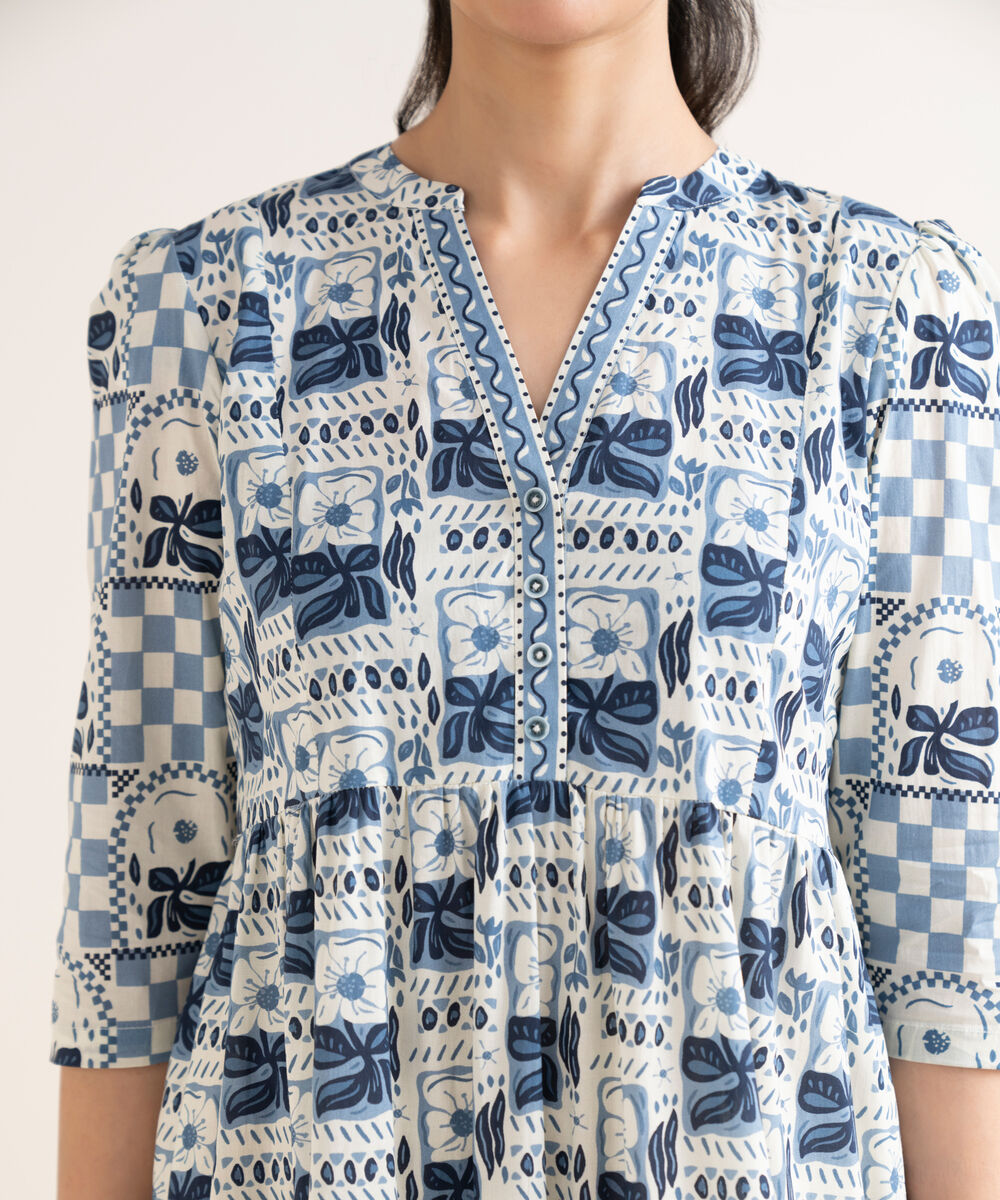 Women's RTW Cambric Printed White Dress