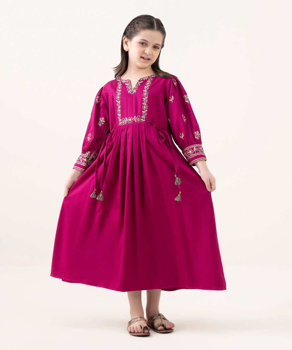 Girls Viscose Marina Pink Dyed Kidswear Dress