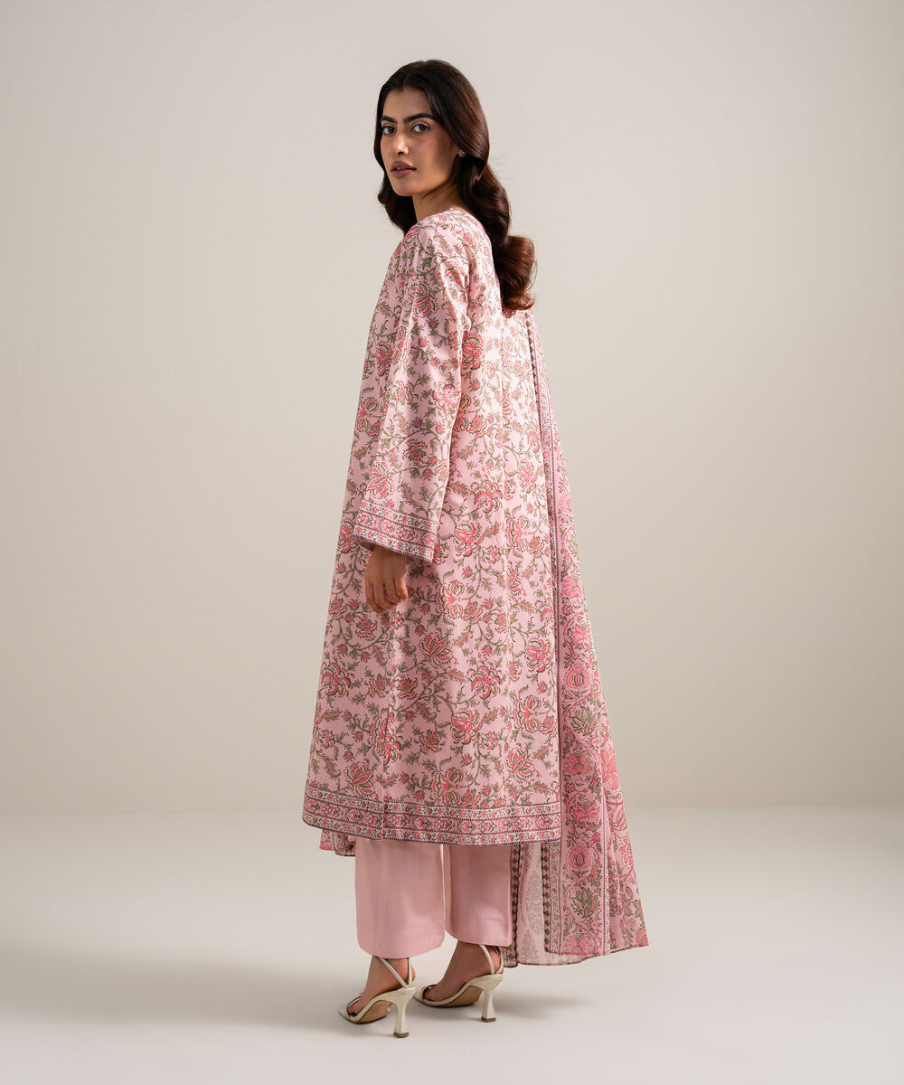 Women's Unstitched Lawn Printed Pink 3 Piece Suit