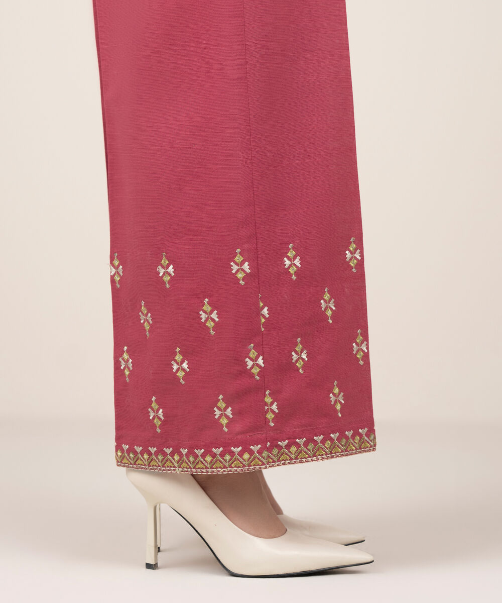 Women's RTW Khaddar Embroidered Pink Culottes