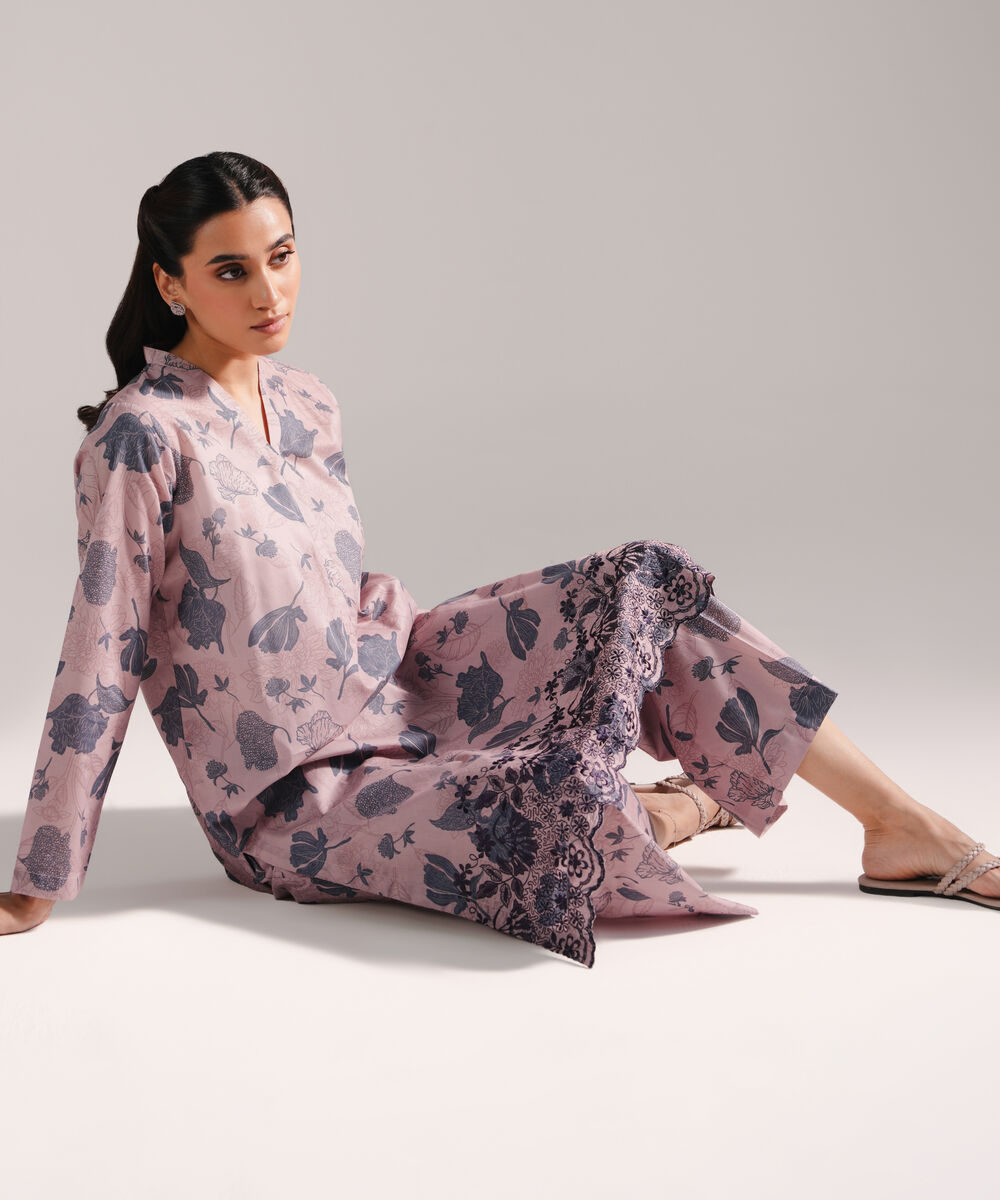 Women's RTW Lawn Embroidered Dusty Pink 2 Piece Suit