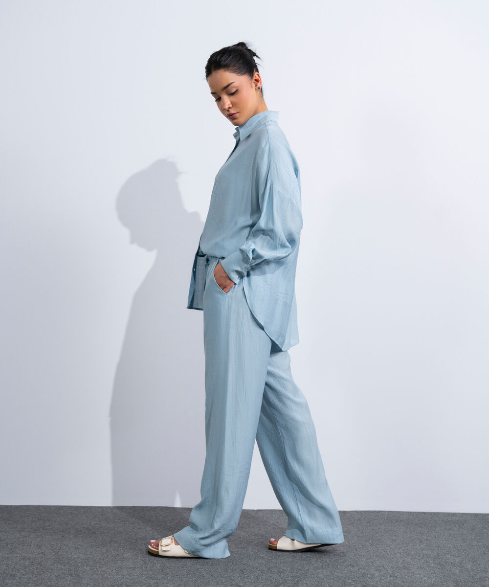 Women's Western Light Blue Textured Pull-On Trousers