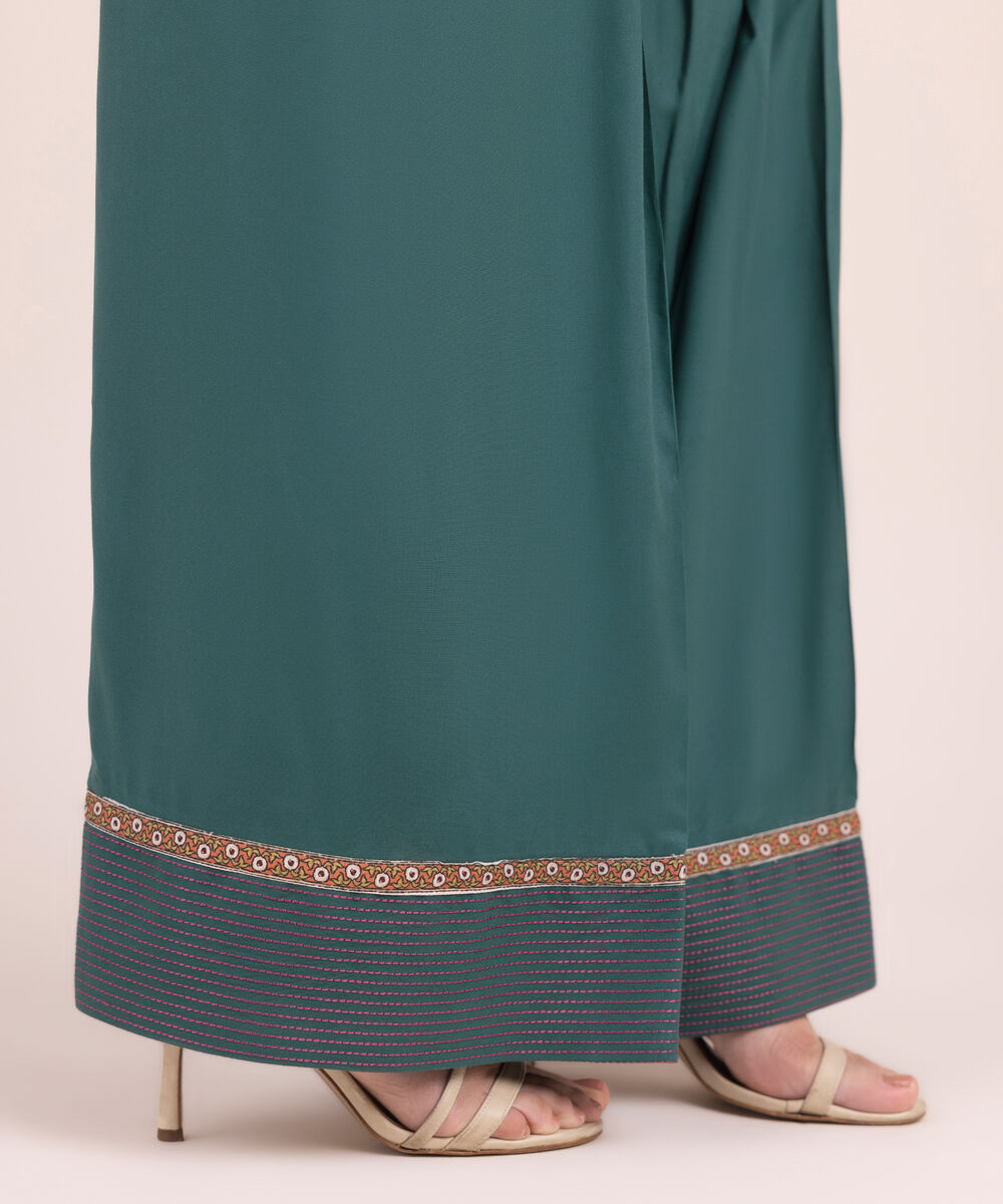 Women's RTW Textured Viscose Embroidered Green Farshi Shalwar
