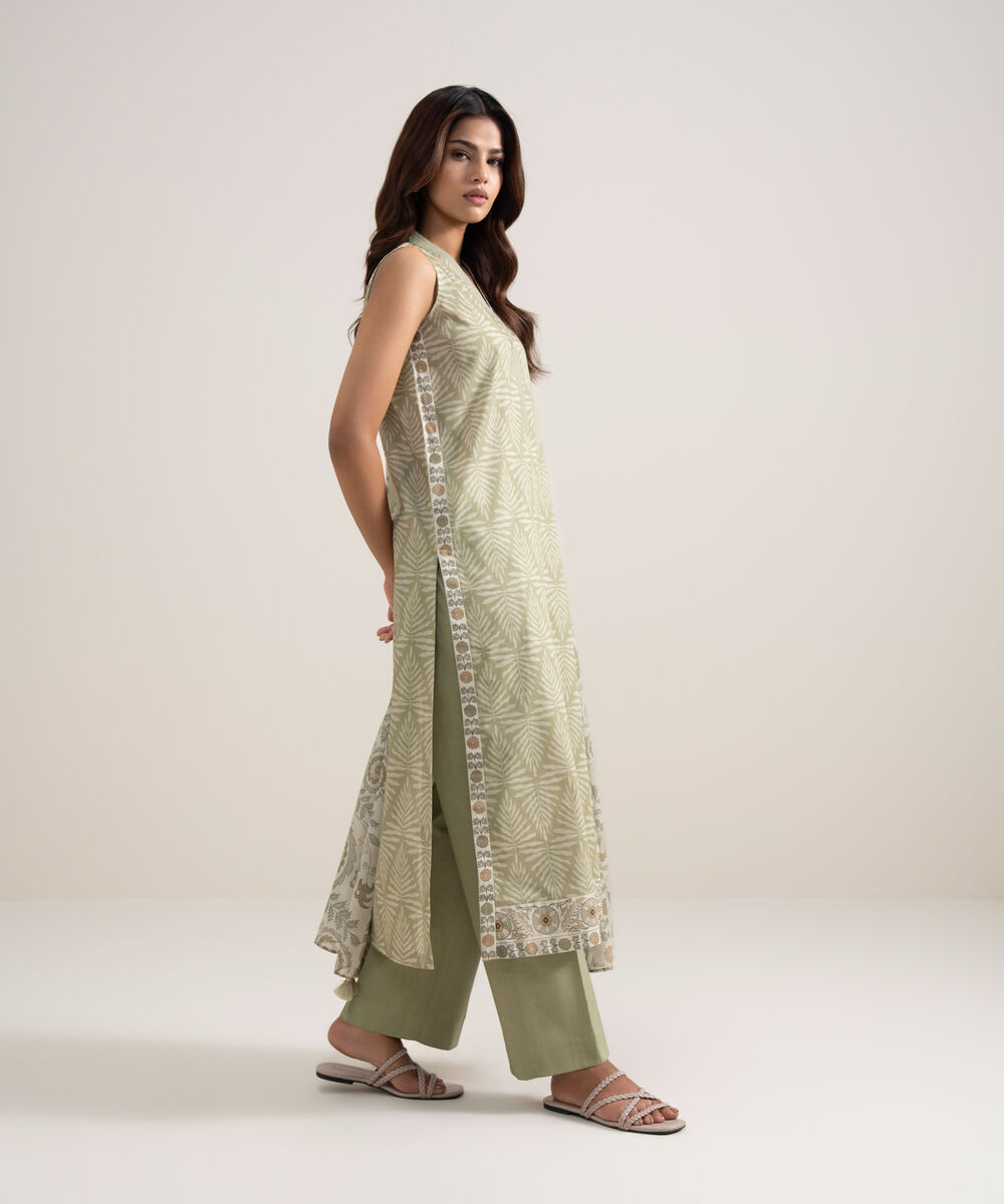 Women's Unstitched Lawn Printed Sage Green 3 Piece Suit