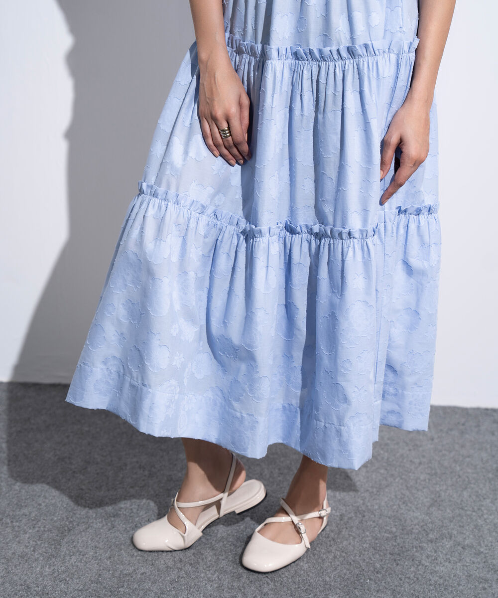 Women's Western Light Blue Tier Dress With Ruffled Details