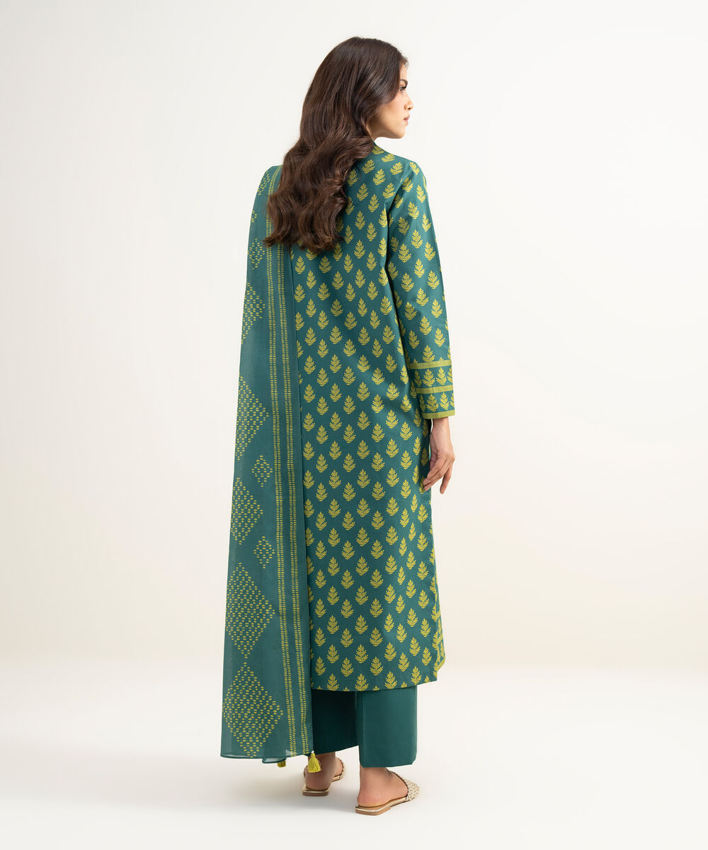 Women's Unstitched Lawn Printed Green 3 Piece Suit