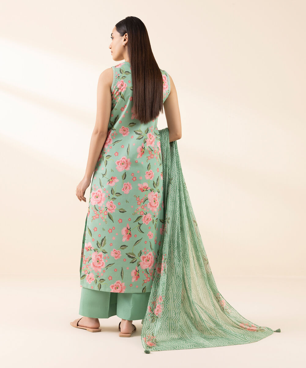 Women's Unstitched Lawn Embroidered Green 2 Piece Suit