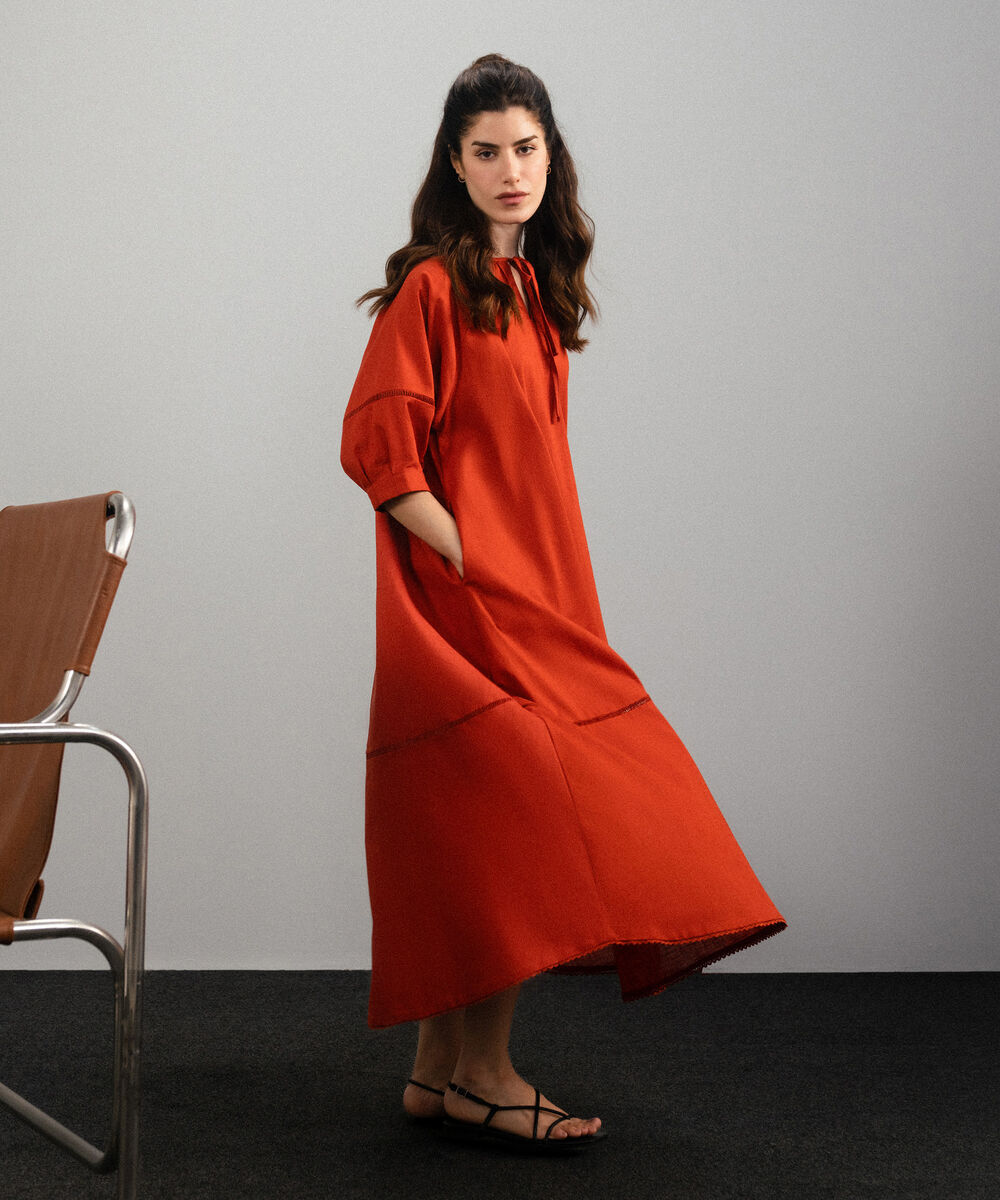 Women's Western Rust Orange Voluminous Maxi Dress