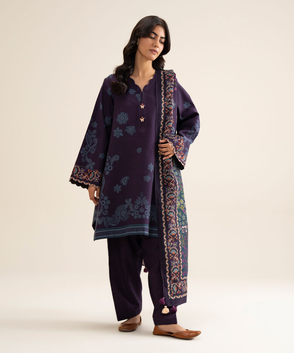 Women's Unstitched Lawn Printed Plum 3 Piece Suit