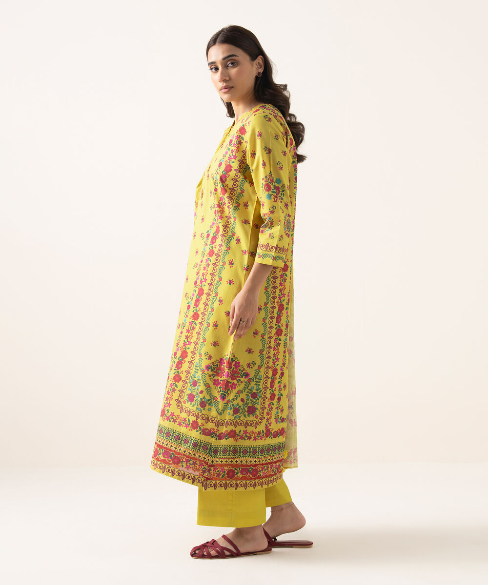Women's Unstitched Lawn Printed Yellow 3 Piece Suit