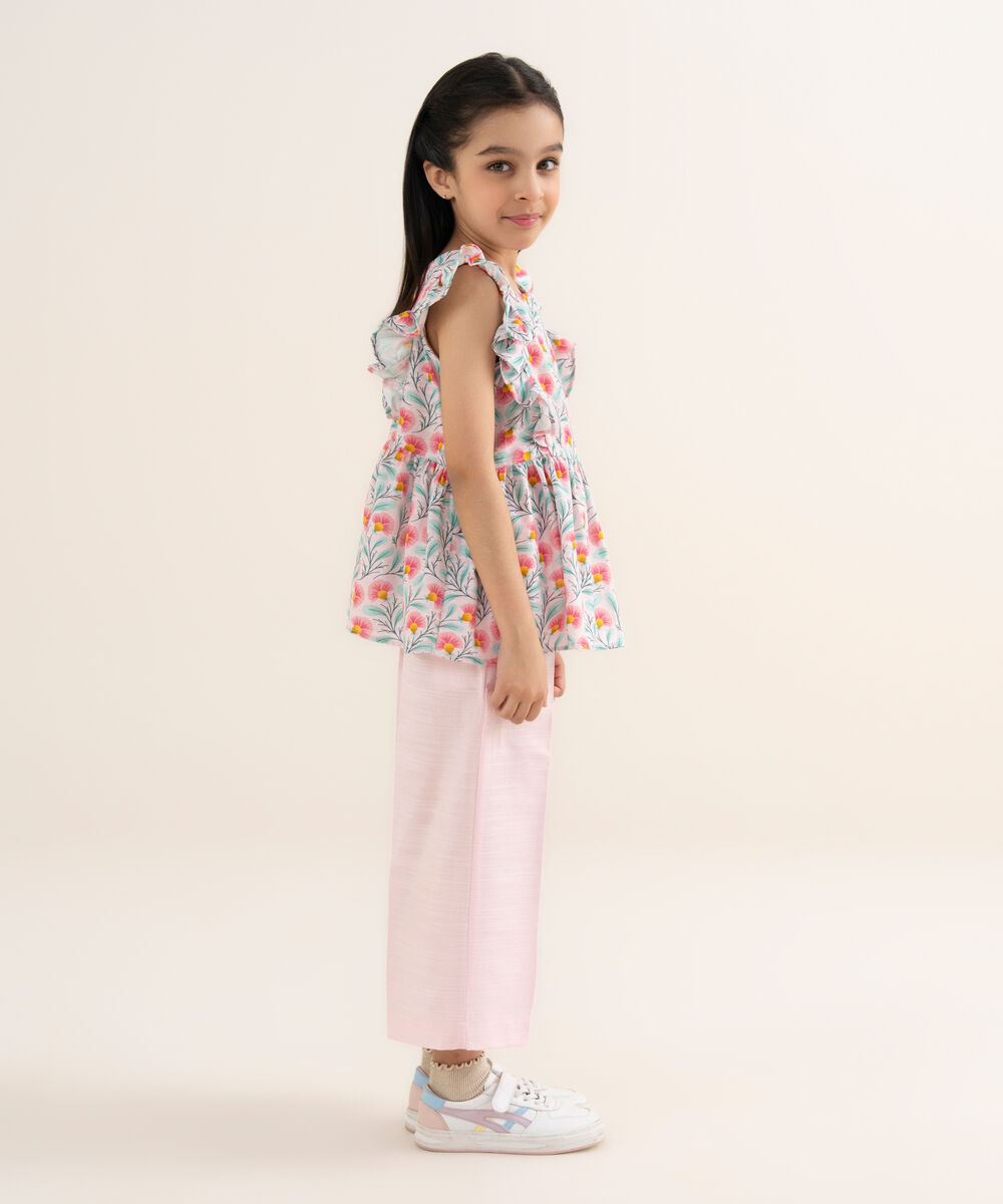 Girl's Khaddar Printed Pink 2 Piece Set