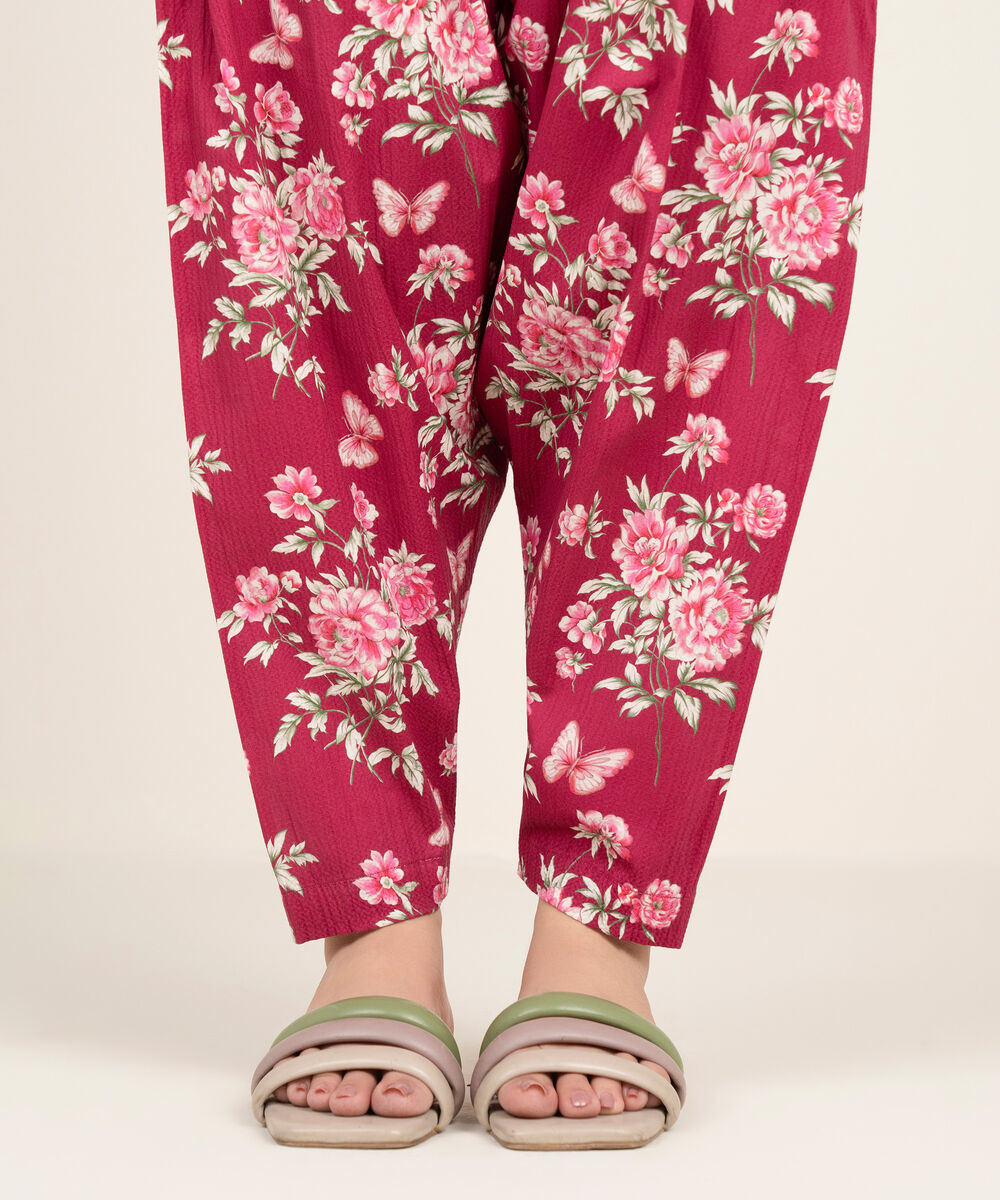 Women's RTW Seersucker Printed Dark Pink Skinny Shalwar