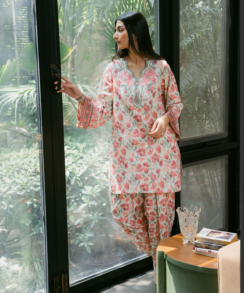 Women's Unstitched Lawn Embroidered Multi 2 Piece Suit