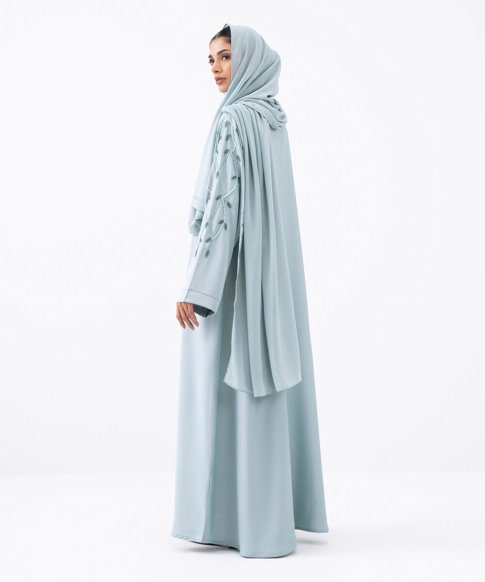 Women's Blue Polyester Abaya Set