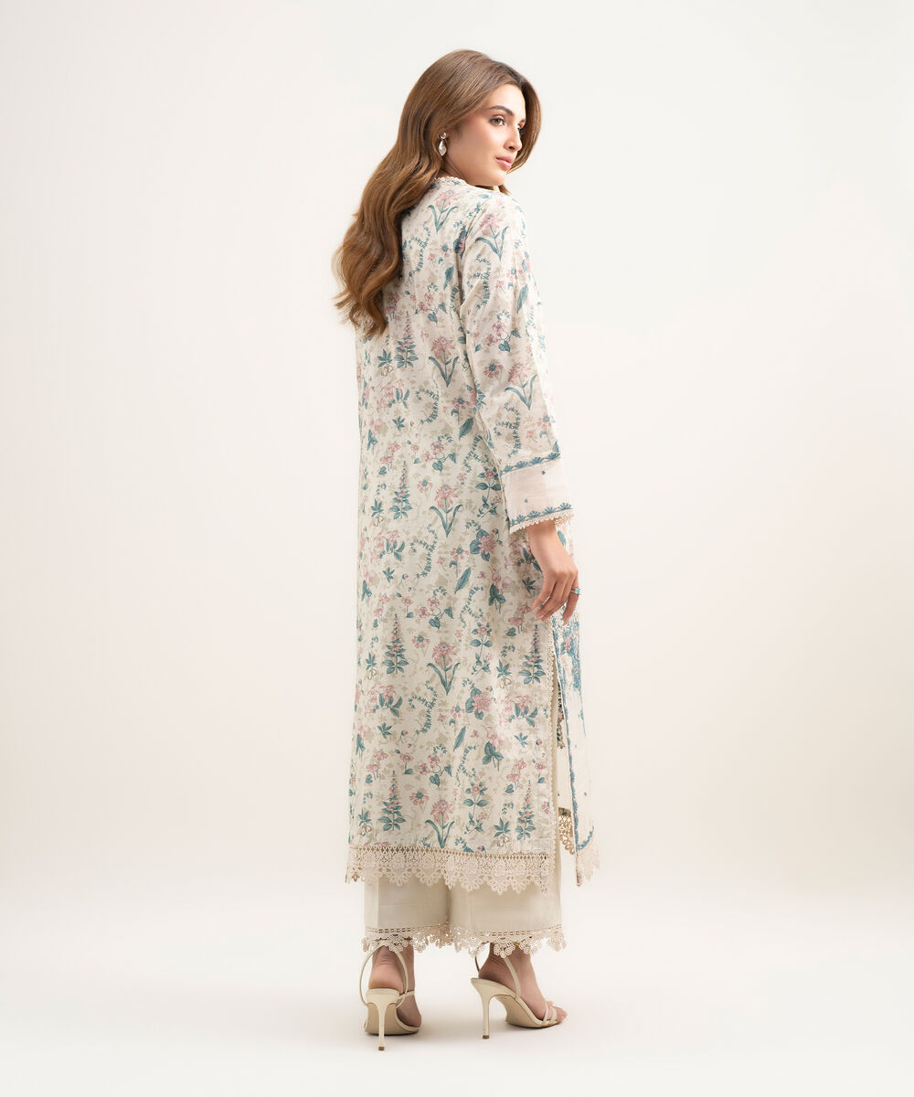 Women's RTW Lawn Embroidered Sand Green A-Line Shirt