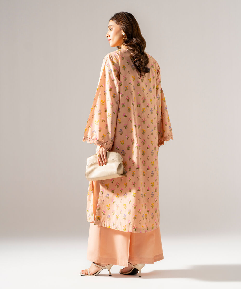Women's RTW Printed Cambric Peach A-Line Shirt