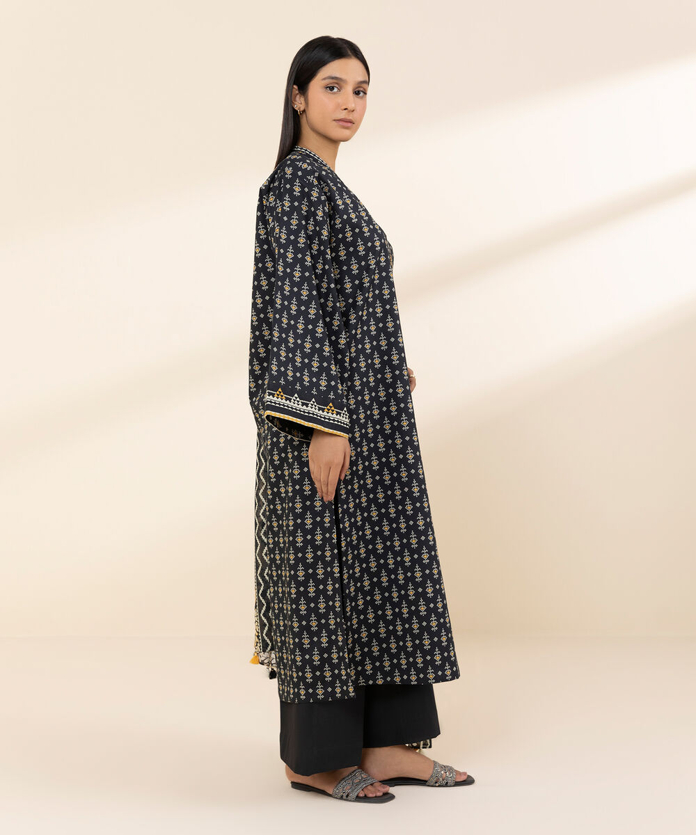 Women's Unstitched Lawn Printed Black 3 Piece Suit