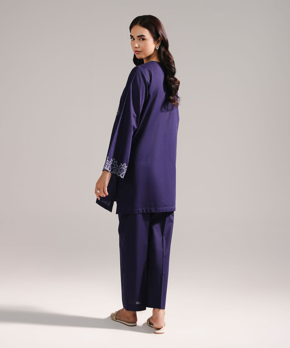Women's RTW Cross Hatch Embroidered Dark Blue Straight Shirt