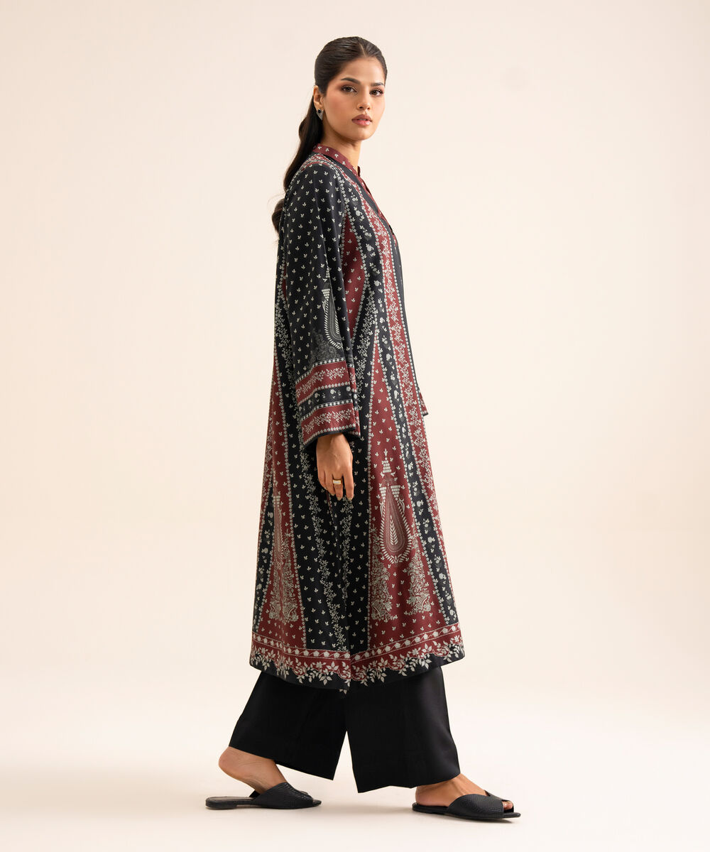 Women's Unstitched Viscose Linen Printed Black 3 Piece Suit