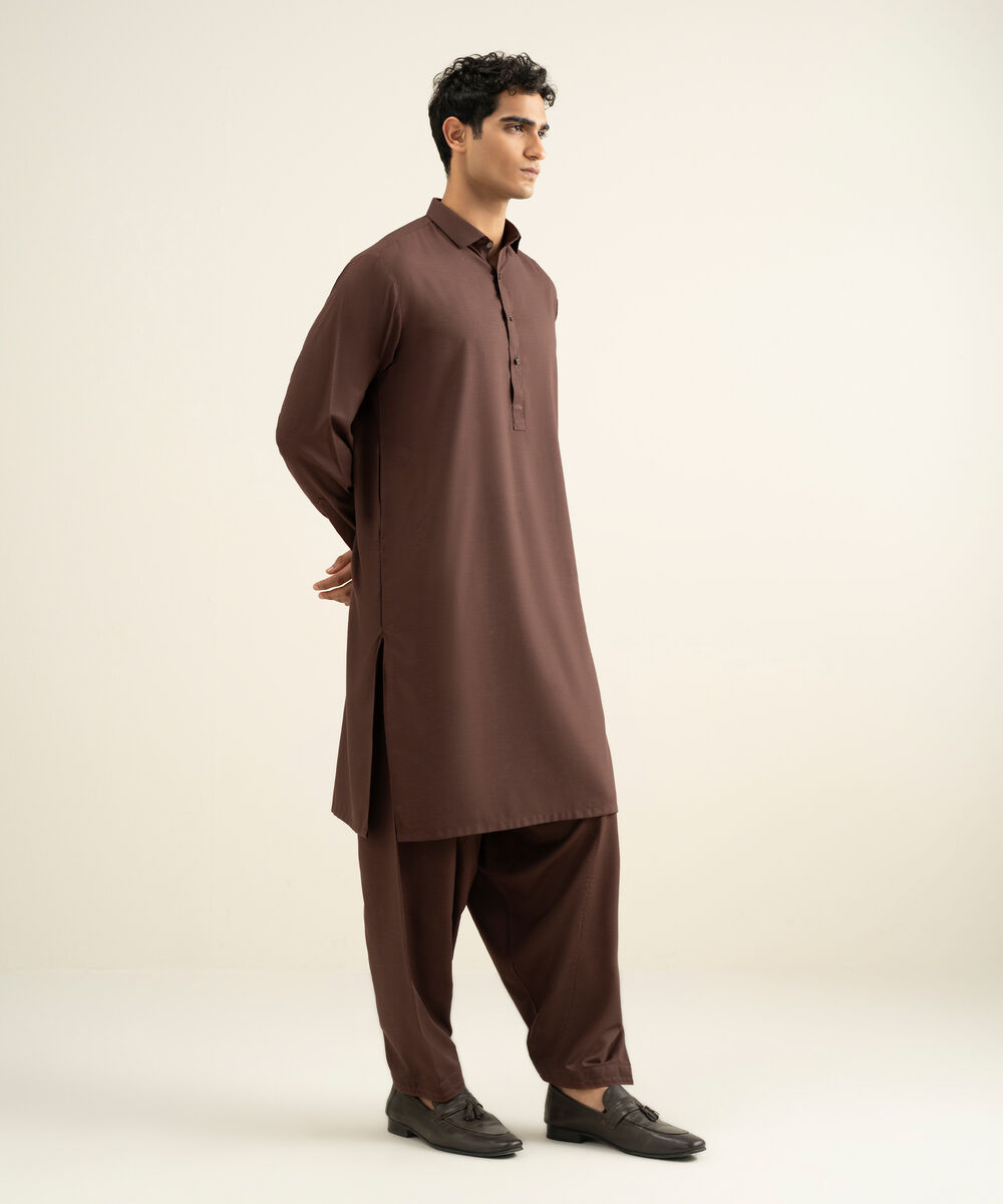 Men's rust Blended Linen Kameez Shalwar
