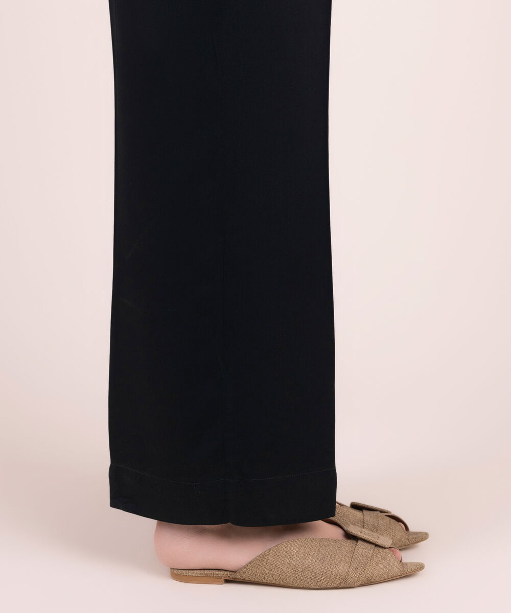 Women's RTW Linen Viscose Solid Black Culottes