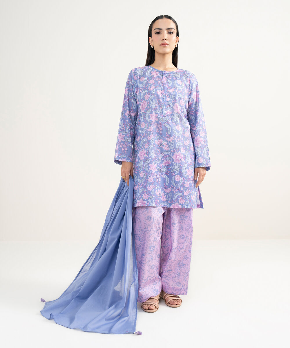 Women's RTW Lawn Printed Purple Straight Shirt