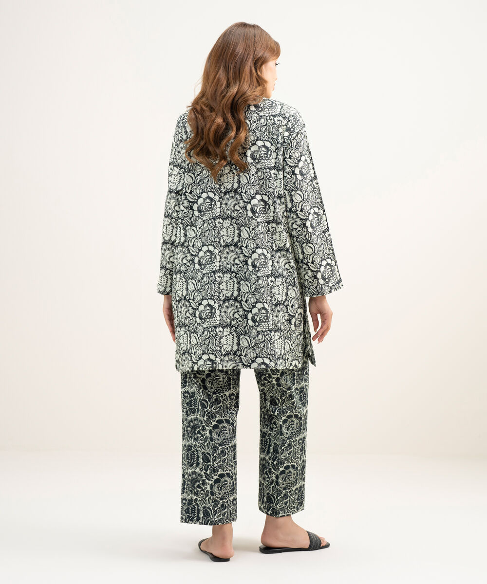 Women's RTW Seersucker Printed Black Straight Shirt