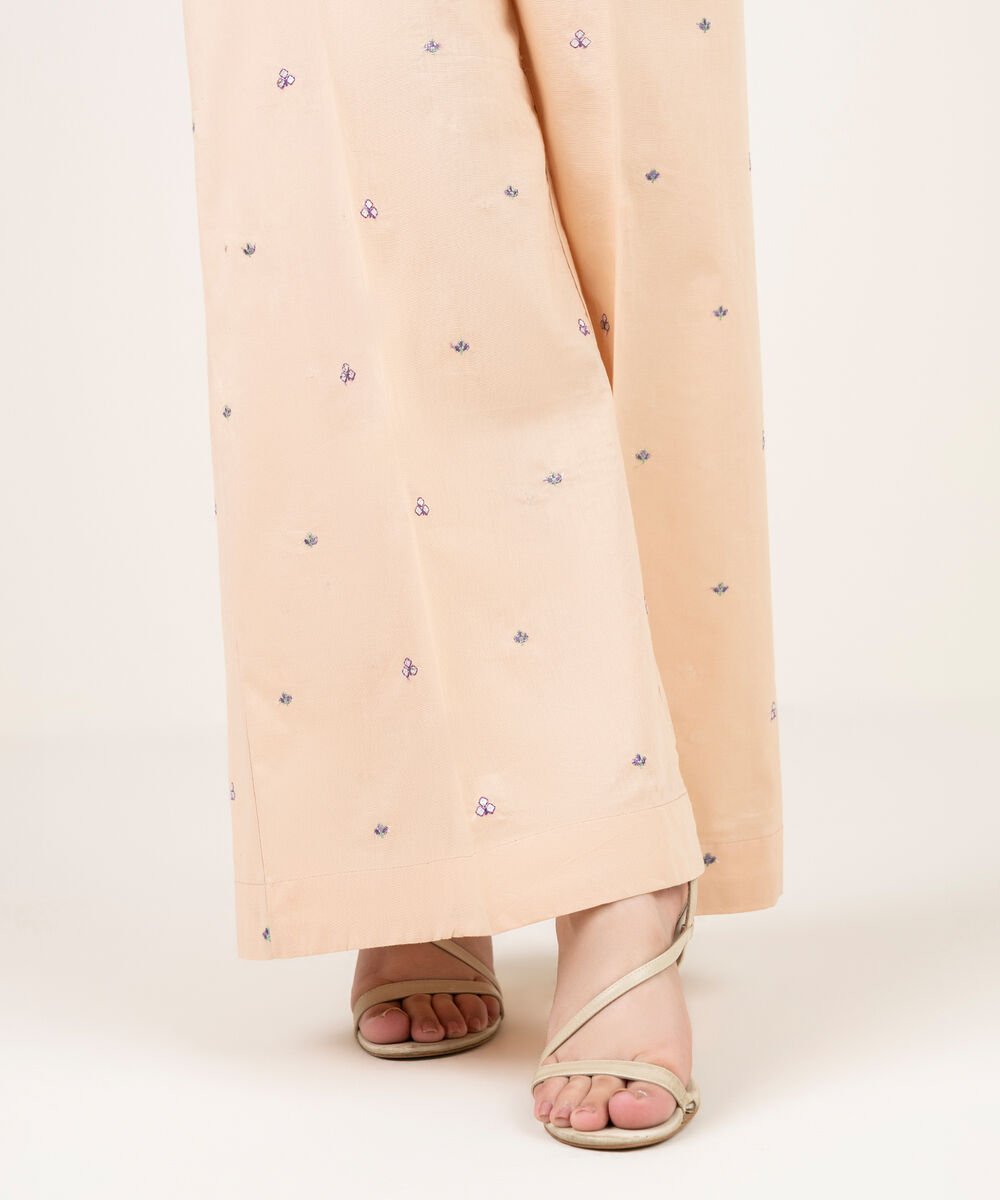 Women's RTW Cambric Embroidered Peach Flared Pants