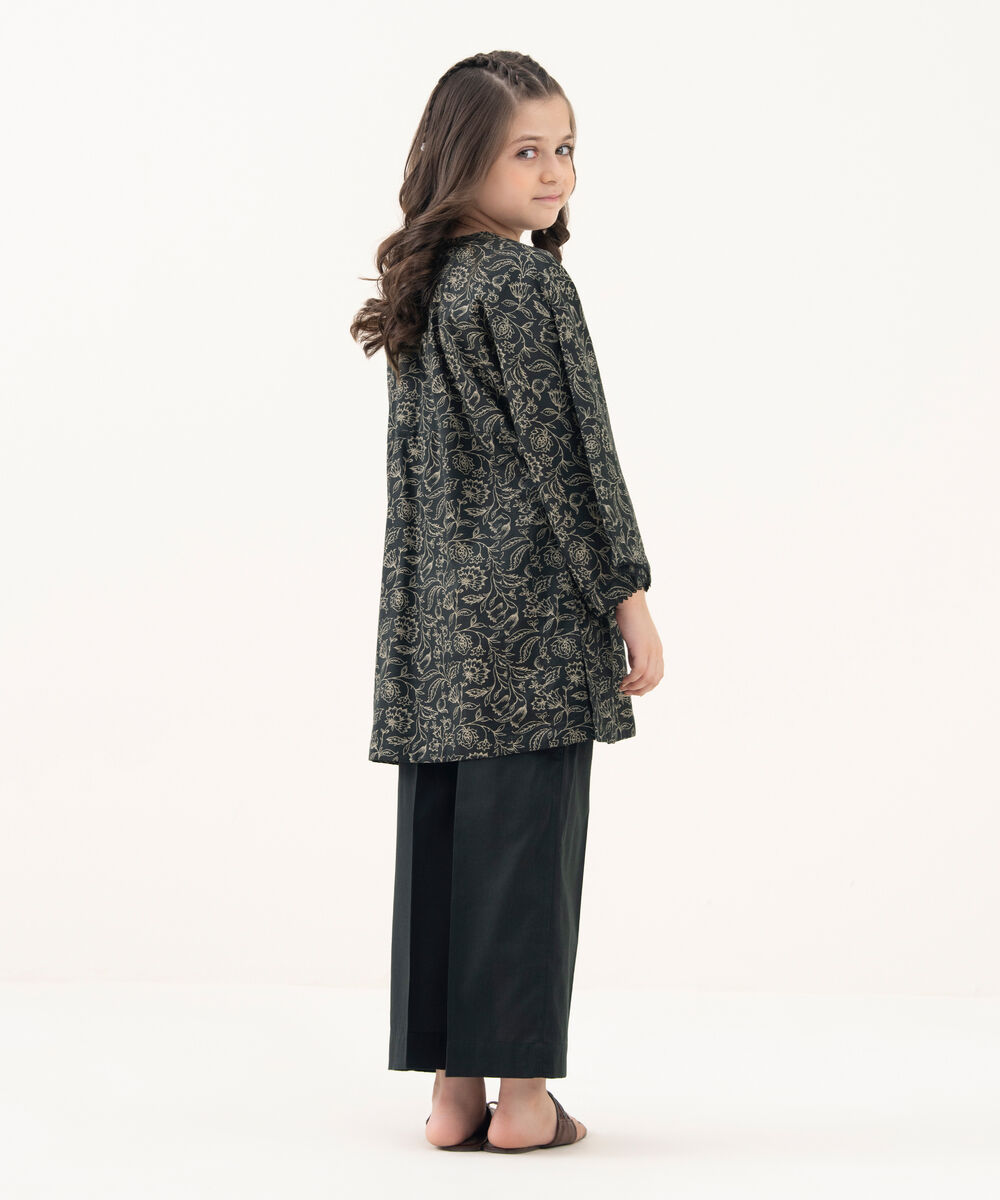 Girl's Cotton Viscose Printed Black 2 Piece Suit
