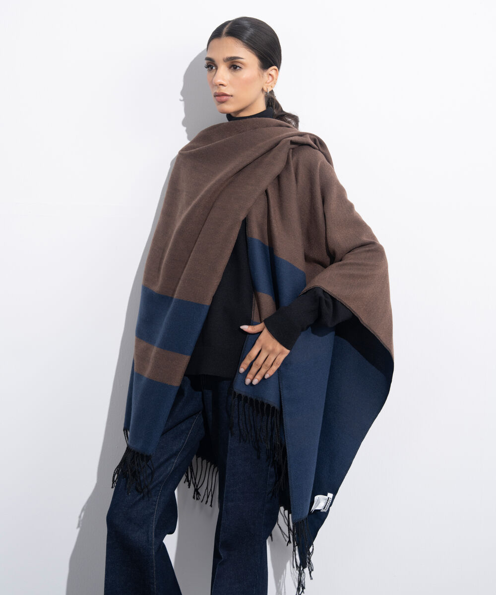 Women's Western Wear Blue & Brown Cape Shawl