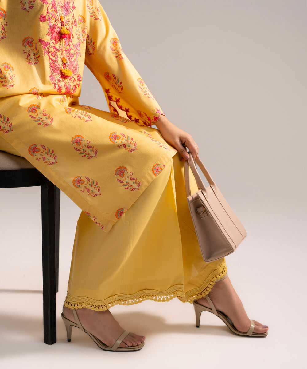 Women's RTW Lawn Embroidered Yellow Straight Shirt