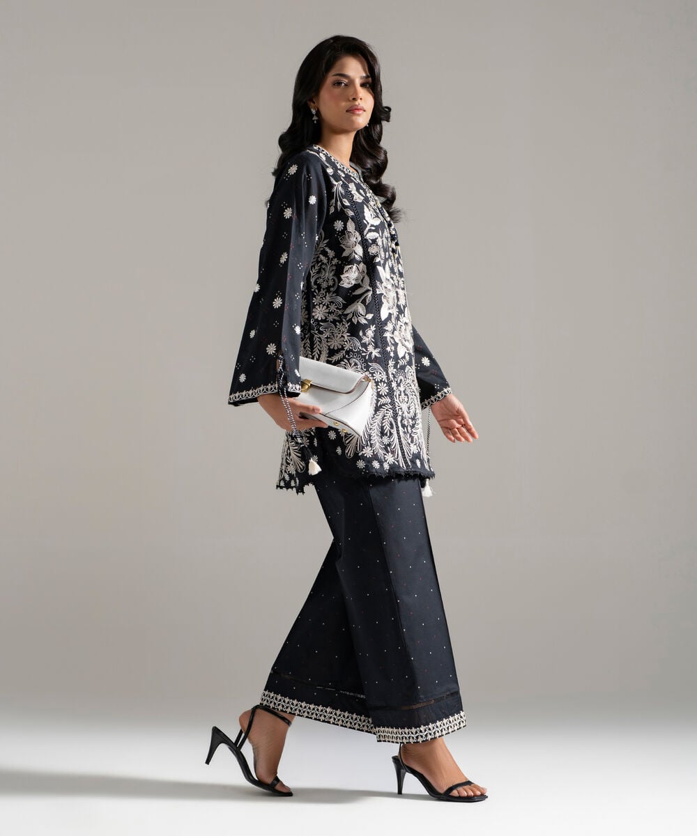 Women's RTW Lawn Embroidered Black 2 Piece Suit