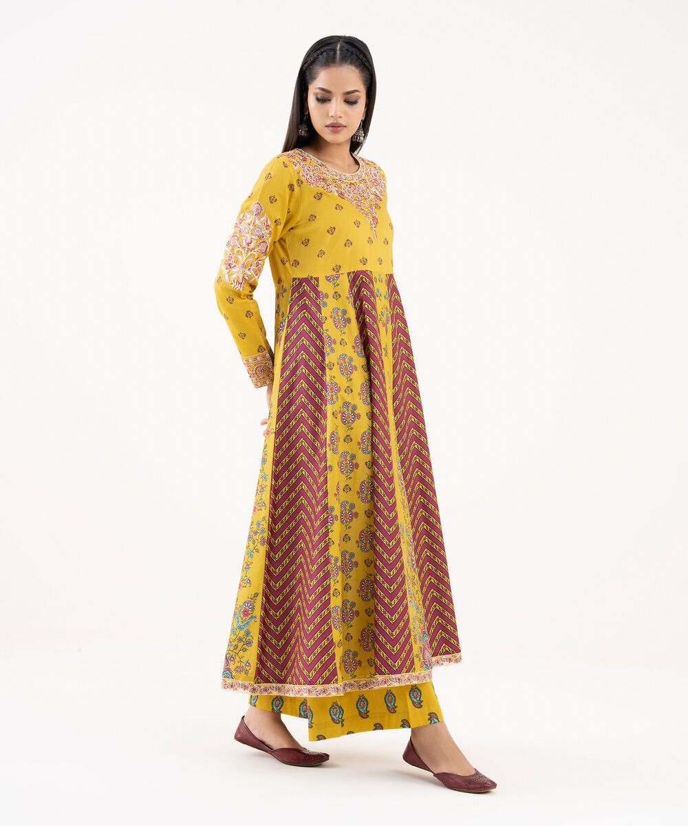 Women's RTW Lawn Viscose Yellow Embroidered Pishwas