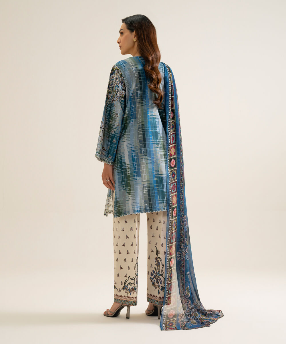 Women's Unstitched Blended Chiffon Printed Black 3 Piece Suit