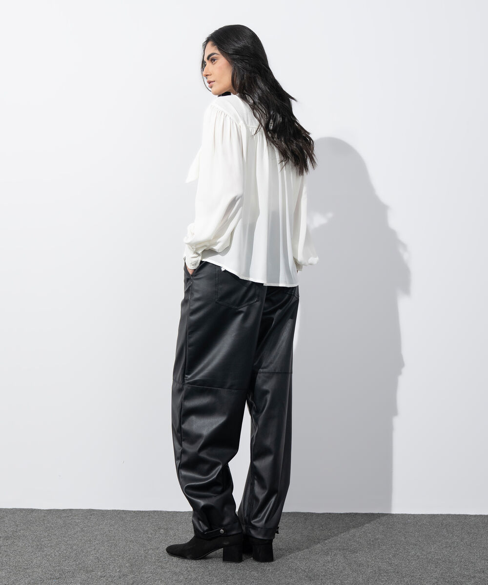 Women's Western Wear White Blouse With Tie Collar