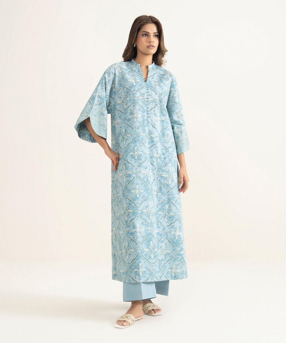 Women's Unstitched Lawn Printed Blue 2 Piece Suit