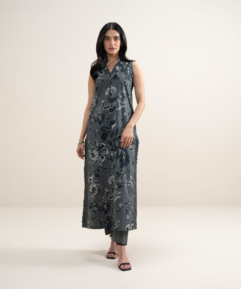Women's Unstitched Lawn Printed Dark Grey Shirt